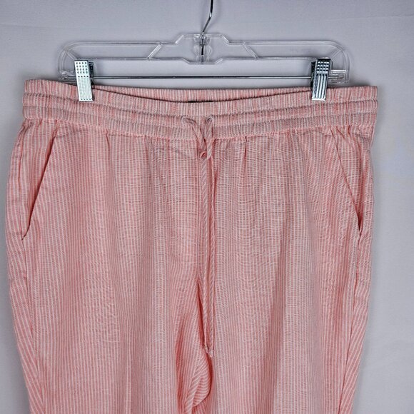 J. Crew Linen Blend Capris Pants Size 14 Striped Pull-On Drawstring Peach - Picture 2 of 10